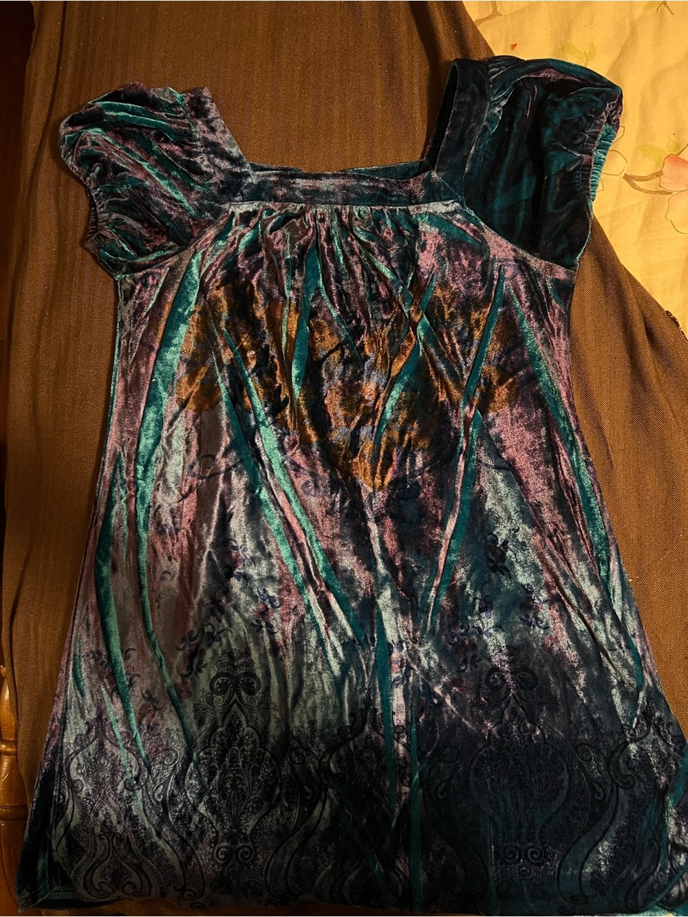 Hype girls blue  velvet puff sleeve dress size 14